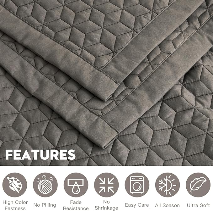 Oversized King Bedspread 128x120 Extra Wide, Modern & Contemporary Look, Lightweight Bedding Cover, Reversible, 5 Piece, 100% Microfiber, Brown