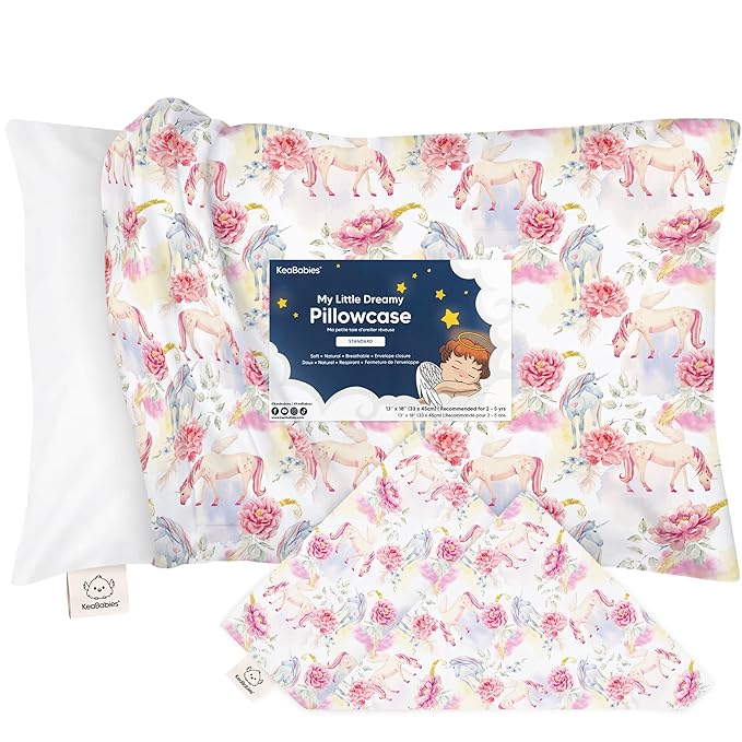 KeaBabies Toddler Pillowcase 13"x18" - Organic Cotton Toddler Pillowcase for Kids, Boys, Girls, Soft & Durable Cotton Cover for Miniature Sleepy Pillows, Cute Colors, Pillow Sold Separately(Fantasy)