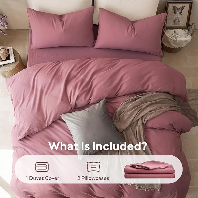 JELLYMONI Duvet Cover Full Size - 100% Washed Cotton Comforter Cover with Linen-Like Texture, Breathable & Soft Bedding for Modern Home, Guest Room and Everyday Use,1 Duvet Cover & 2 Pillowcases