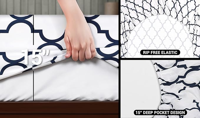Utopia Bedding Twin Sheet Set, Soft Microfiber 3 Piece Bed Sheets with 15" Deep Pocket - Easy Care Brushed Microfiber (Quatrefoil - White)