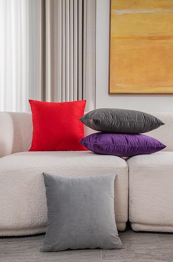 Throw Pillow Covers 22x22 Light-Grey: Pack of 2 Cozy Soft Velvet Square Modern Luxury Decorative Throw Pillow Cases for Sofa Couch Living Room Bed Home Decor