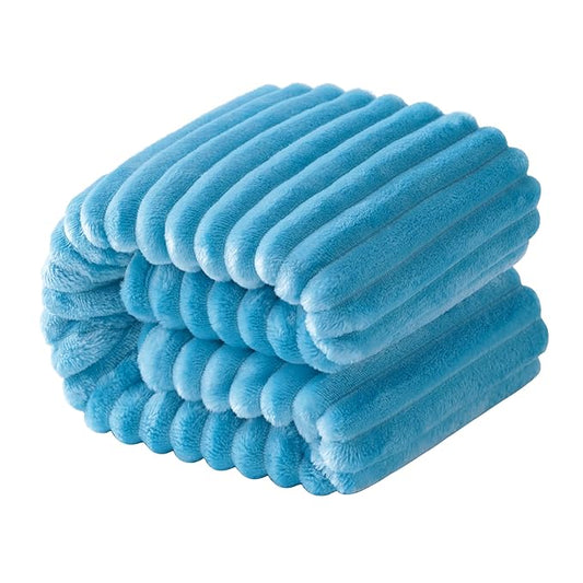 NTBAY Plush Flannel Twin Bed Blanket, 60X80 Inches Soft and Warm Lightweight Blanket with Striped Texture Bed Blanket for Couch Sofa Bed All Seasons, 60"x80", Blue