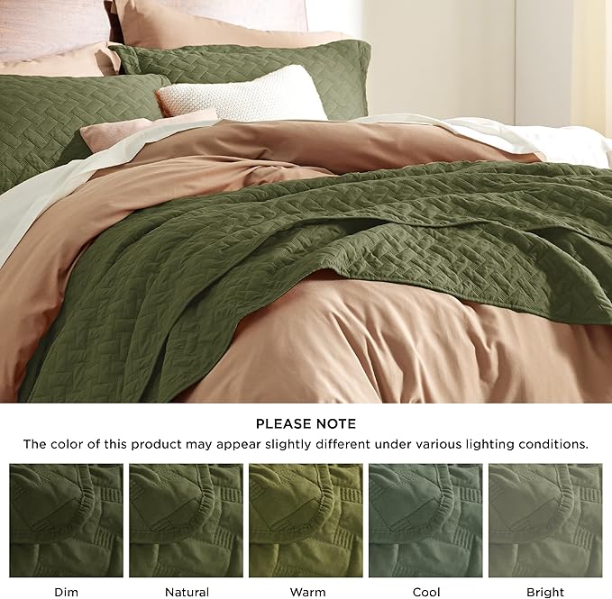 Bedsure Quilts Twin Size - Lightweight Bedspreads Twin Size with Basket Weave Pattern, Soft Quilt Bedding, Olive Green Comforter Coverlet for All Seasons (68" x 86")