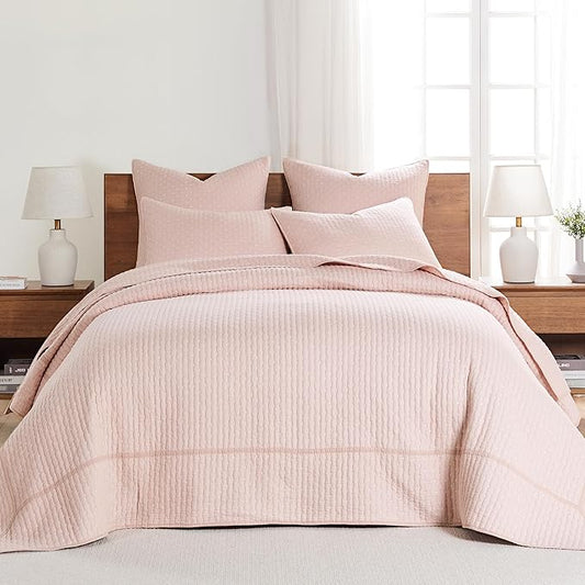 Levtex Home Cross Stitch Blush Bedspread Set - Full Bedspread, 2 Shams - Cotton, 3 Pieces