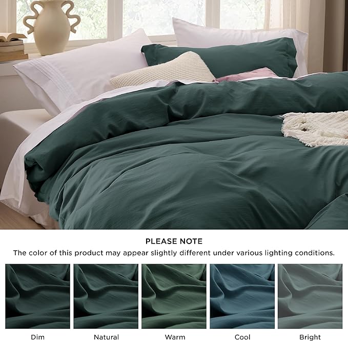 Bedsure Forest Green Duvet Cover Full Size - 3 Pieces Prewashed Extra Soft Cotton-Like Polyester Bedding Set, Includes 1 Duvet Cover 80x90 Inches with Zipper Closure & 2 Pillow Shams, No Comforter