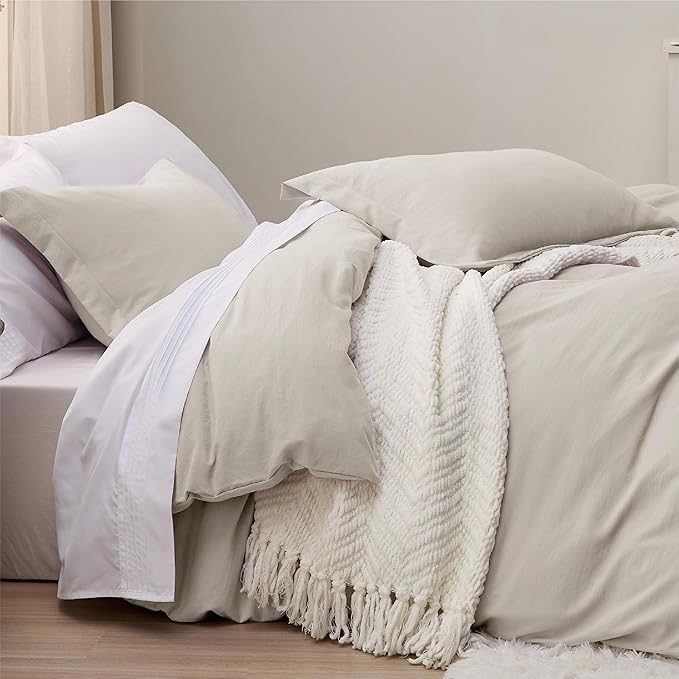 Bedsure California King Duvet Cover Only - Prewashed Cotton-Like Polyester Extra Soft All Season Bedding, Includes 1 Cal King Duvet Cover 104x98 Inches with Zipper Closure, Linen, No Comforter