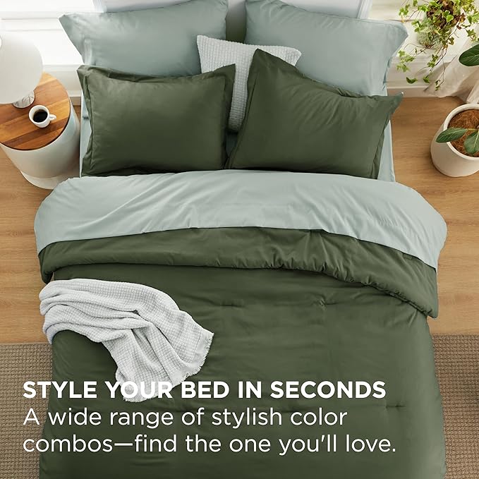 Bedsure Twin Comforter Set - 5 Pieces Olive Green Twin Bedding Set for All Seasons, Boho Contrasting Design Bed in a Bag with Comforter, Sheets, Pillowcase & Sham