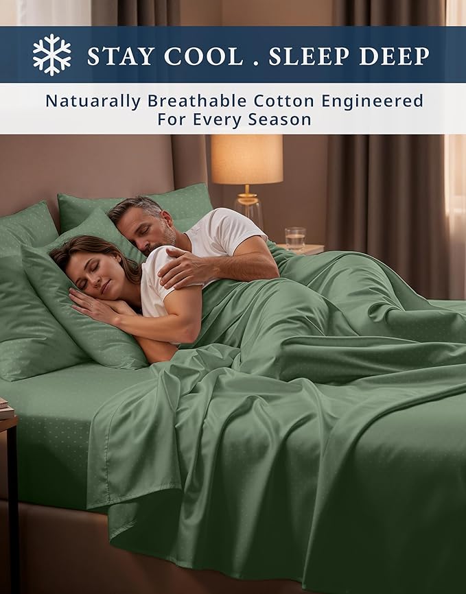 LANE LINEN 100% Egyptian Cotton Bed Sheets - Cal King 4-Piece Set, Long Staple Cotton, Luxury Hotel Quality, Fits Up to 16" Mattress, Swiss Dot - Iceberg Green