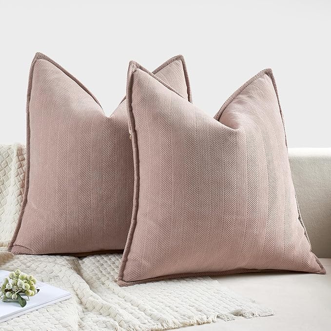 MIULEE Pack of 2 Blush Pink Valentines Decorative Pillow Covers 20x20 Inch Soft Chenille Luxurious Couch Throw Pillows Farmhouse Cushion Covers for Sofa Bedroom Living Room Spring Home Decor