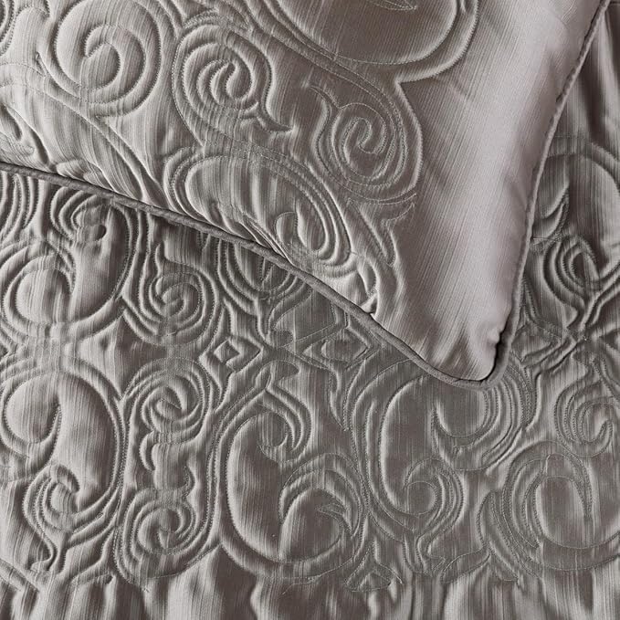The HomeCentric Handmade Silver CA King 86 x 18 inch Bed Runner Without Pillow Cover, Satin Quilted Bed Scarf, Abstract Modern - Silver Soft