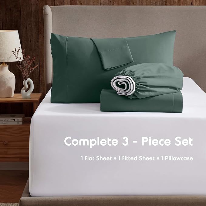 Nestl Twin XL Sheet Set - College Dorm Size - Luxury 1800 Ultra-Soft Microfiber Twin Extra Long Bed Sheets - Deep Pockets - Easy Fit - Extra Soft - 3 Piece Set (Twin XL, Forest Green)