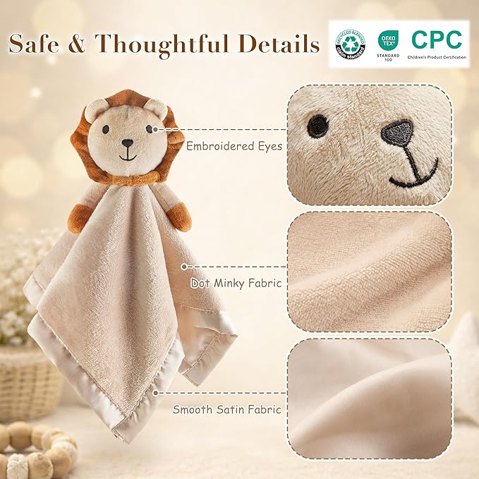 Pro Goleem Lion Security Blanket, Soft Lovey Unisex Lovie Baby Gift for Newborn Boys and Girls Snuggle Toy Stuffed Animal 16 Inch