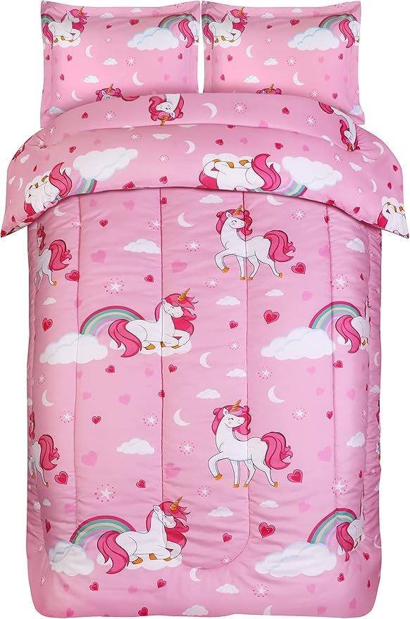 Utopia Bedding All Season Unicorn Comforter Set with 2 Pillow Cases, 3 Piece Soft Brushed Microfiber Kids Pink Bedding Set for Boys/Girls, Machine Washable (Twin)