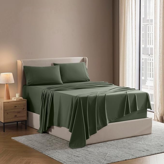 Nestl King Sheet Set - Luxury 1800 Ultra-Soft Microfiber King Bed Sheets - Double Brushed - Deep Pockets - Easy Fit - 4 Piece Set - Bedding Sheets & Pillowcases (King, Olive Green)