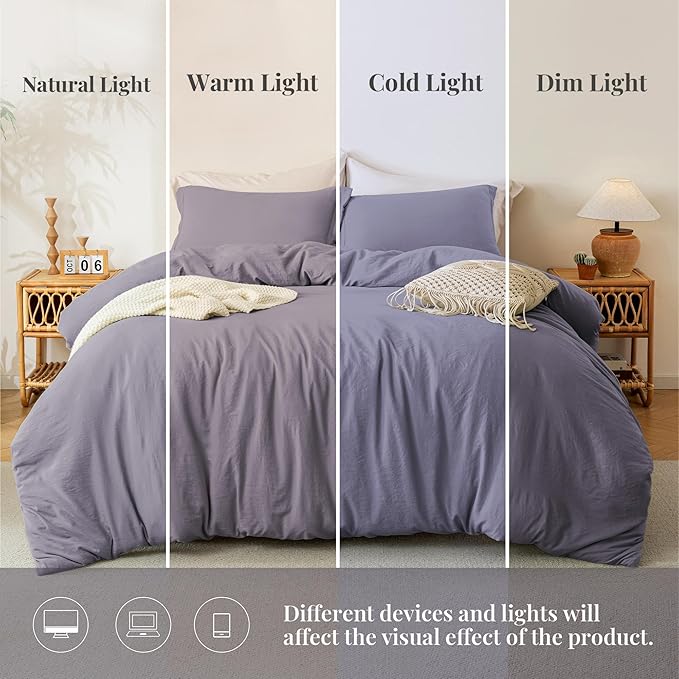 MILDLY Super Soft Duvet Cover - 100% Washed Microfiber Grayish Lavender Comforter Cover Set 3 Pieces with Zipper Closure & Corner Ties (No Comforter)