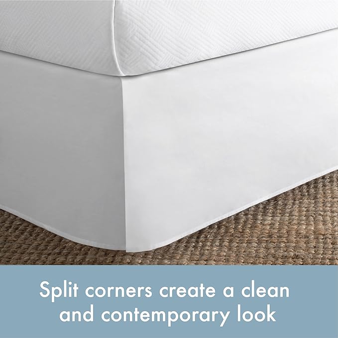 Today’s Home Classic Tailored Bed Skirt Dust Ruffle, Cotton Blend Design, 14" Drop Length, California King, White