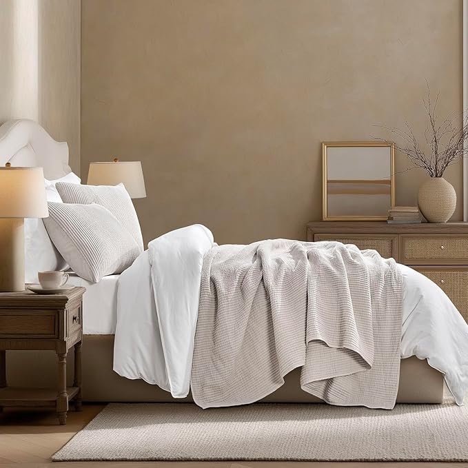 EVERGRACEHOME Cotton Coverlet Set Full Queen Size 3 Pieces, Lightweight Soft Ribbed Matelassé Bedspread Quilt Set, Cozy Oversized Quilted Bedding Set with 2 Pillow Shams for All Seasons, Birch