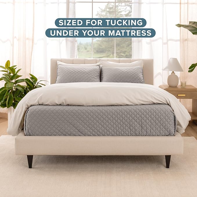 Bare Home Coverlet Set - Twin/Twin Extra Long - Lightweight Bed Decor - Comforter Alternative - All-Season Quilted Bedspread (Twin/Twin XL, Light Grey)