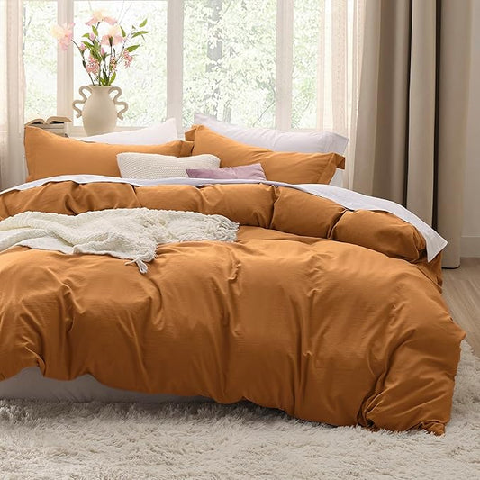 Bedsure Honey Ginger Duvet Cover King Size - 3 Pieces Prewashed Cotton-Like Polyester Extra Soft Bedding Set, Includes 1 Duvet Cover 104x90 Inches with Zipper Closure & 2 Pillow Shams, No Comforter