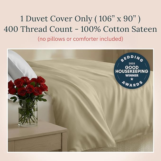 California Design Den 100% Cotton Duvet Cover King Only - Winner Good Housekeeping Best Bedding Awards 2025, Premium 400 Thread Count, 100% Cotton Sateen, Soft & Durable - Beige (Golden Tone)