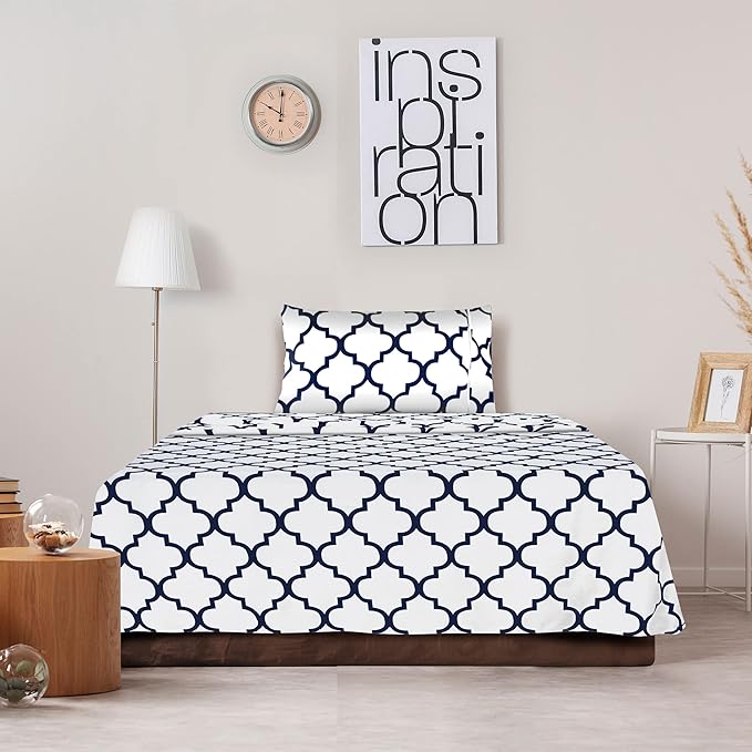 Utopia Bedding Twin Sheet Set, Soft Microfiber 3 Piece Bed Sheets with 15" Deep Pocket - Easy Care Brushed Microfiber (Quatrefoil - White)