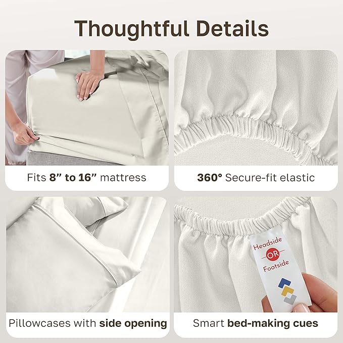 California Design Den Natural 100% Cotton Sheets for Queen Size Bed - Soft 400 Thread Count Sateen Sheets, Deep Pockets, All Around Elastic, Snug Fit, Durable Bedding Set - Ivory (Pale Tone)