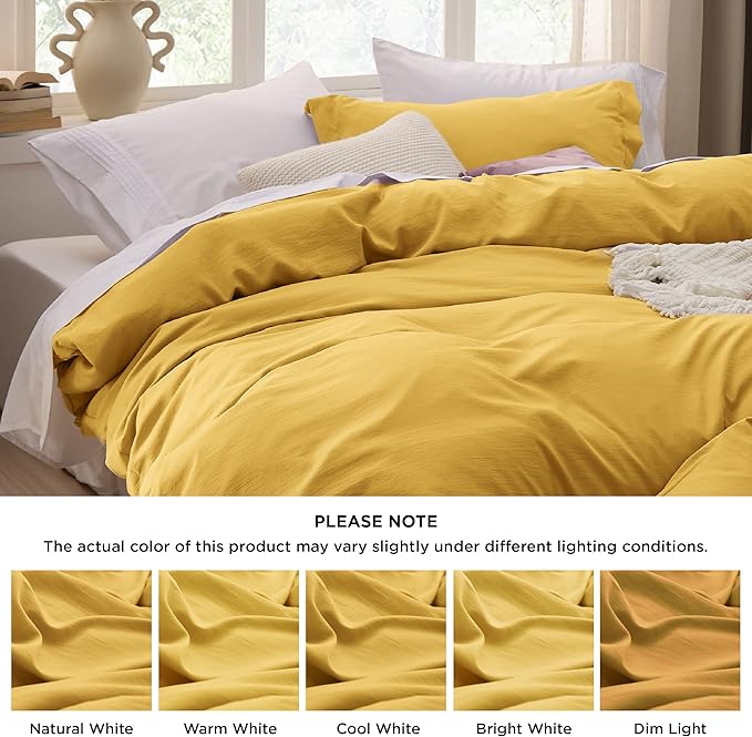 Bedsure Mustard Yellow Duvet Cover Full Size - 3 Pieces Prewashed Extra Soft Cotton-Like Polyester Bedding Set, Includes 1 Duvet Cover 80x90 Inches with Zipper Closure & 2 Pillow Shams, No Comforter