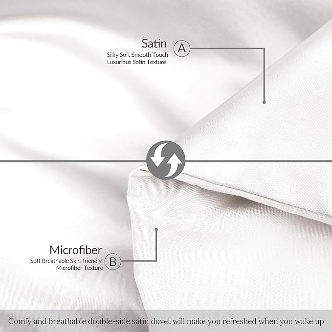 Whale Flotilla 3-Piece Reversible Silky Soft Queen Comforter Bedding Set, Luxurious Satin Comforters Full Size with 2 Satin Pillowcases, Lightweight Duvet for All Seasons, White