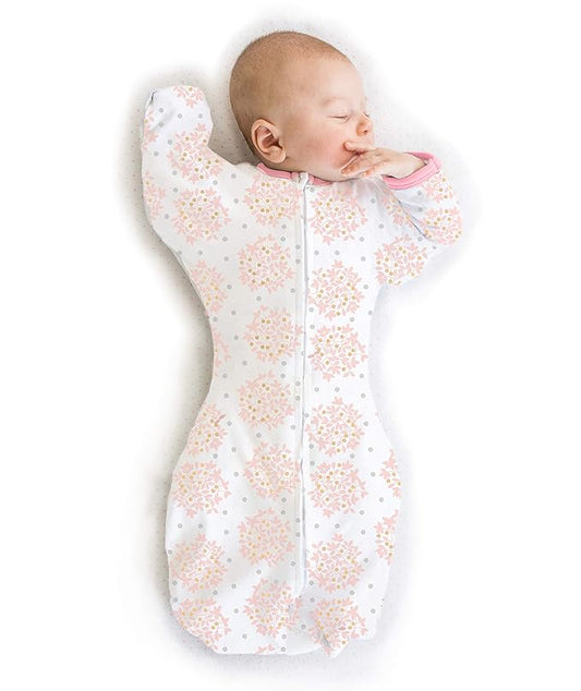 SwaddleDesigns Transitional Swaddle Sack, Arms Up Half-Length Sleeves & Mitten Cuffs, Swaddle for Newborn Transition to Baby Sleep Sack Wearable Blanket, 3-6 Month, 14-21 lb, Heavenly Floral Pink