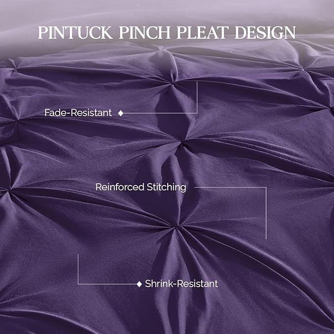 Andency Purple Comforter Twin(66x90Inch), 2 Pieces(1 Pintuck Comforter, 1 Pillowcase) Microfiber Pinch Pleat Comforter Set Twin Size, Lightweight and Soft Bedding Comforter Set