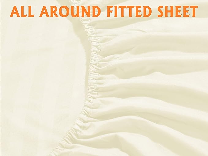 Elegant Comfort Best, Softest, Coziest 6-Piece Sheet Sets! - 1500 Premier Hotel Quality Luxurious Wrinkle Resistant 6-Piece Damask Stripe Bed Sheet Set, King Ivory