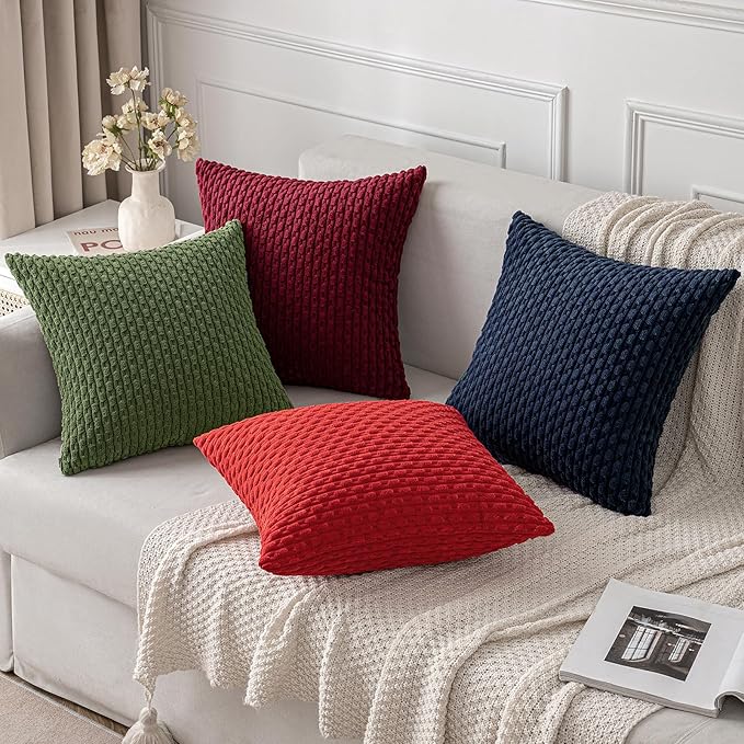 MIULEE Pack of 2 Decorative Throw Pillow Covers 16x16 Inch Soft Boho Striped Textured Corduroy Pillow Covers Modern Farmhouse Home Decor for Couch Bed Sofa Living Room Moss Green