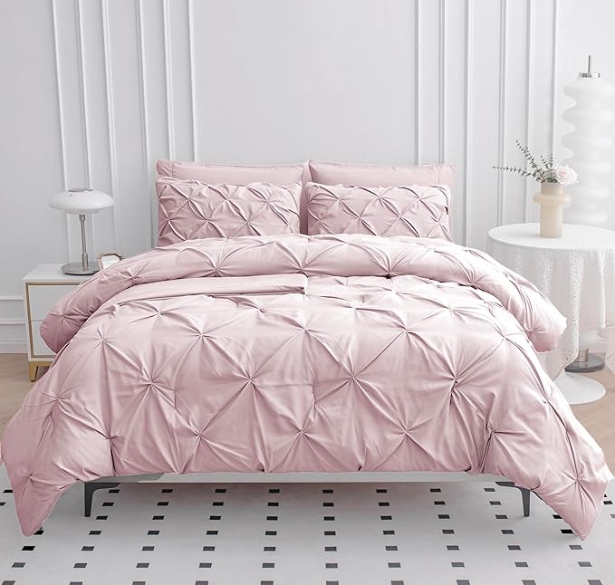 Bed in a Bag King Size Comforter - 7 Piece - Pintuck Bed in a Bag Pink Comforter King Size - All Season Comforter, Sheets, Pillowcases & Shams - Soft, Easy Care Clean Aesthetic Bedding – Sepia Rose | Smooth sleep feel, Clean styling, All season comfort...