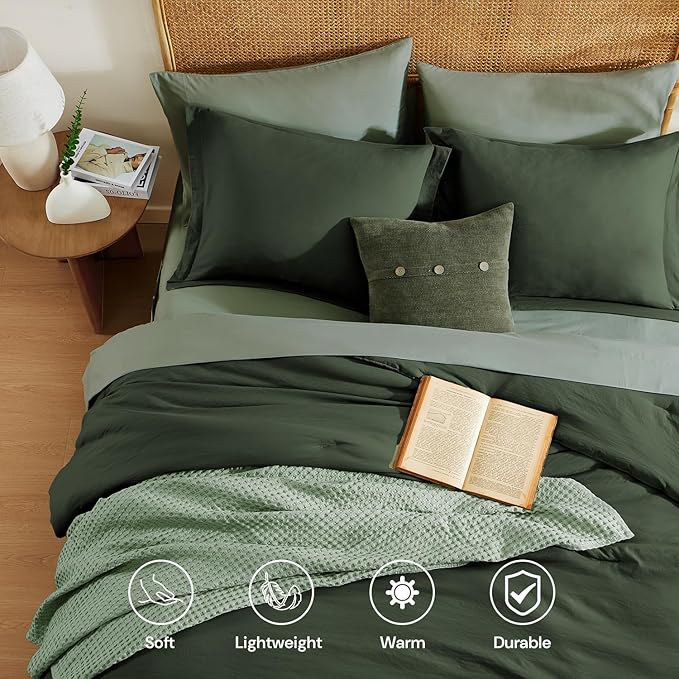 WRENSONGE Twin Comforter Set- 5 Pieces Deep Forest Twin Bed in a Bag, All Season Twin XL Bedding Sets with 1 Fitted Sheet, 1 Flat Sheet, 1 Pillow Sham and 1 Pillowcase