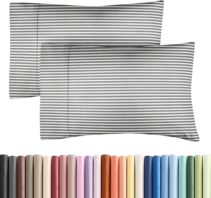 King Pillow Cases Set of 2 - Ultra Soft Hotel Quality Pillowcase Covers - Comfy, Cozy & Wrinkle Free - Shrinkage and Fade Resistant - Machine Washable Pillow Protectors - 2 Piece Set - Grey Stripes 2