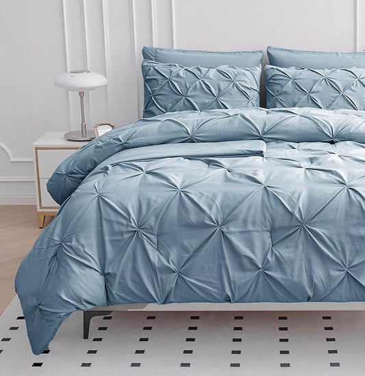 LANE LINEN Twin XL Comforter Set – 5 Pc Pintuck Bed in a Bag – Hotel-Style Microfiber - Bedding Set with Comforter, Flat & Fitted Sheets, Pillowcase & Pillow Sham – Low-Maintenance Dorm - French Blue | Hotel microfiber, Easy dorm setup, Soft breathable...