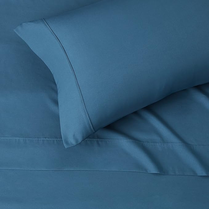 Amazon Basics Lightweight Breathable Brushed Microfiber 3-Piece Bed Sheet Set with 14-Inch Deep Pockets, Wrinkle Resistant, Twin, Dark Teal, Solid