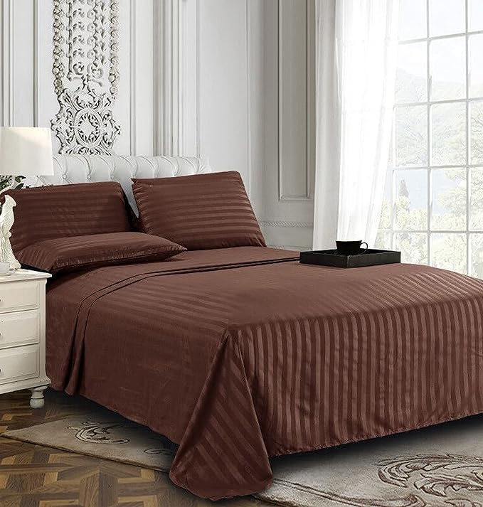 Elegant Comfort Softest and Coziest 4-Piece Sheet Set - 1500 Premium Hotel Quality Microfiber - Luxurious Wrinkle Resistant 4-Piece Damask Stripe Bed Sheet Set, Twin XL, Chocolate Brown