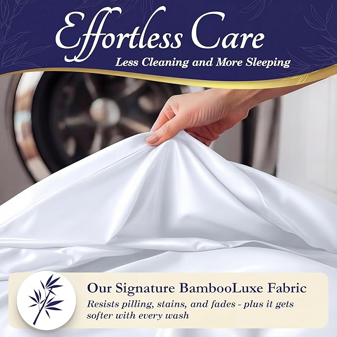 DECOLURE 100% Viscose Derived from Bamboo Sheets Full Size - Luxury 4 Pc Naturally Cooling Sheets, Ultra Soft Bed Set - Deep 17" Pockets, Durable Double Stitching, Oeko Tex Standard (White)