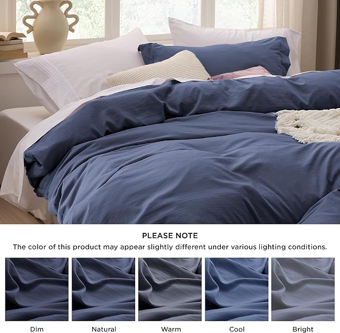 Bedsure Navy California King Duvet Cover - Prewashed Cotton-Like Polyester Extra Soft Bedding Set, Includes 1 Cal King Duvet Cover 104x98 Inches with Zipper Closure & 2 Pillow Shams, No Comforter