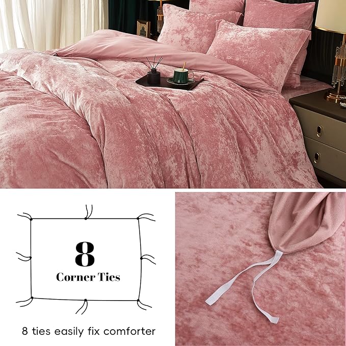 PHF Truly Velvet Duvet Cover Set California King Size, 3pcs Ultra Soft Breathable Comforter Cover Set, Luxury Cozy Flannel Duvet Cover with Pillow Shams Bedding Collection, 104" x 98", Pink