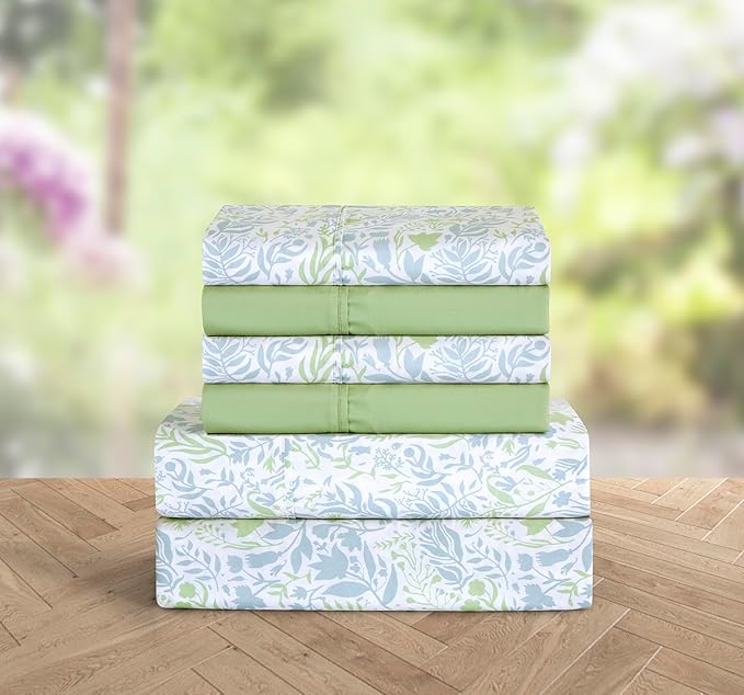 Elegant Comfort Softest and Coziest 4-Piece Sheet Set - 1500 Premium Hotel Quality Microfiber - Deep Pocket, Wrinkle Resistant 4-Piece Floral Bed Sheet Set, Twin, Anita Green