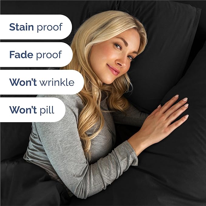 Full 6 Piece Sheet Set - Comfy Breathable & Cooling - Ultra Soft Hotel Luxury Bedding Set with 8-16 Inch Deep Pockets - 1 Flat & 1 Fitted Sheet & 4 Pillowcases - Cozy, Wrinkle Free & Easy Care - Black
