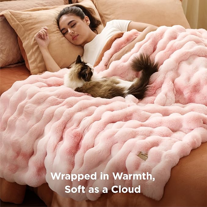 Bedsure GentleSoft Fluffy Fuzzy Twin Blanket, Soft Cozy Fleece Faux Fur Blanket, Pink Decorations Minky Velvet Couch Cover, Thick Warm Plush Women Men Birthday Gifts, 870GSM, Tie-dye Pink