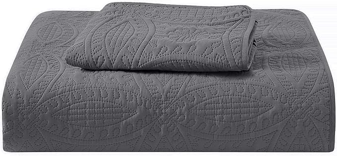 Mellanni Twin Bedspread Coverlet Set - Bedding Cover with Sham - Ultrasonic Quilting Technology - 2 Piece Oversized Quilt Set - Bedspreads & Coverlets (Twin, Gray)