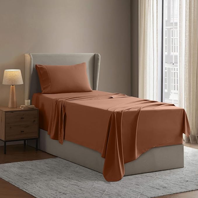 Nestl Twin Sheet Set - 1800 Ultra-Soft Microfiber Twin Bed Sheets - Double Brushed - Deep Pockets - Easy Fit - Extra Soft - 3 Piece Set - Bedding Sheets & Pillowcases (Twin, Rust)