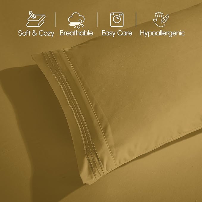 Elegant Comfort Luxurious 1500 Premium Hotel Quality Microfiber Three Line Embroidered Softest 4-Piece Bed Sheet Set, Wrinkle and Fade Resistant, Twin/Twin XL, Bronze
