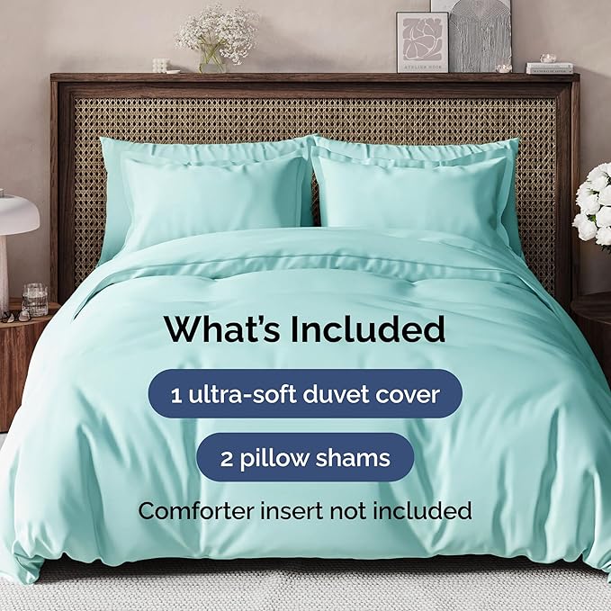 Duvet Cover Full Size - Extra Soft Full Size Duvet Cover - Lightweight, Breathable & Cozy - Easy Care & Fade Free with Zipper Closures & Ties - 80" x 90" Inches - (Spa Blue) Comforter Not Included