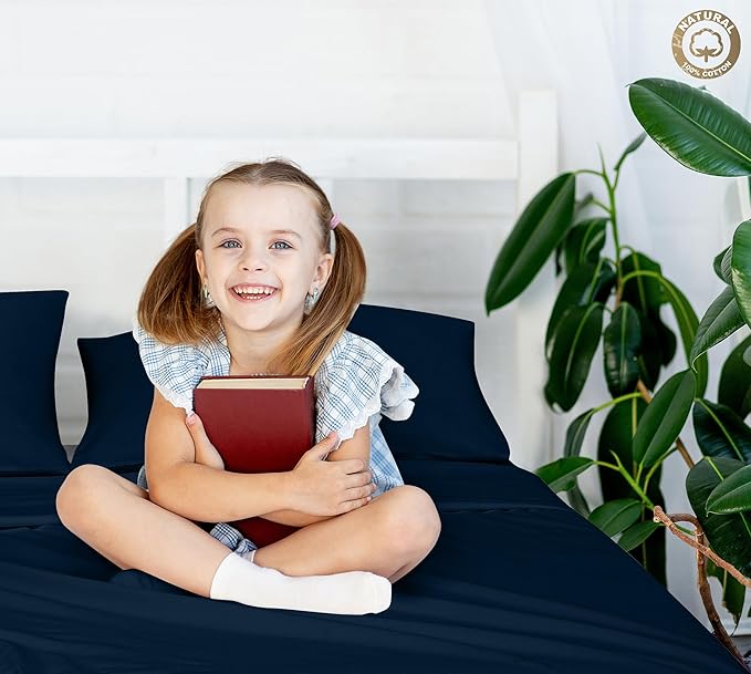 Royale Linen 400 Thread Count 100% American Grown Cotton Flat Sheet - Cooling Sheets - Full Sheets - Luxury Sateen Weave - Full Flat Sheet Sold Separately - Navy Flat Sheet Only (Full, Rivera Navy)
