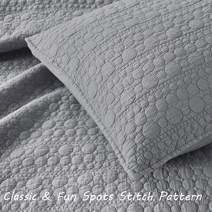 HORIMOTE HOME Quilt Set Twin Size Grey, Classic Geometric Spots Stitched Pattern, Pre-Washed Microfiber Chic Rustic Look, Ultra Soft Lightweight Quilted Bedspread for All Season, 2 Pieces